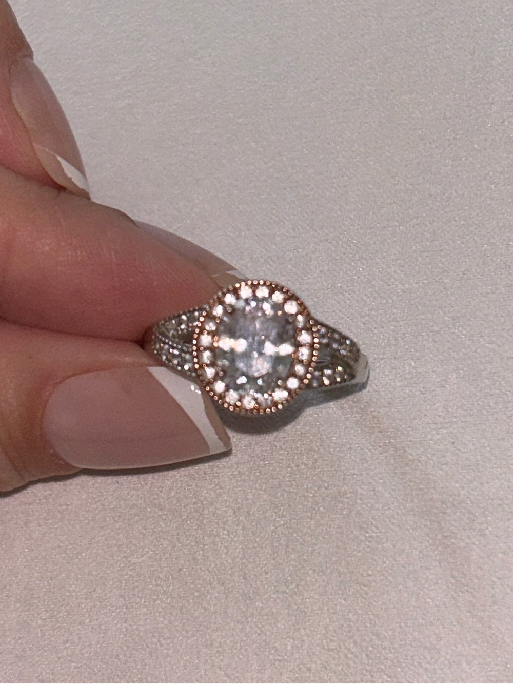 Rose Gold S925 Oval Halo Ring - Sz 8